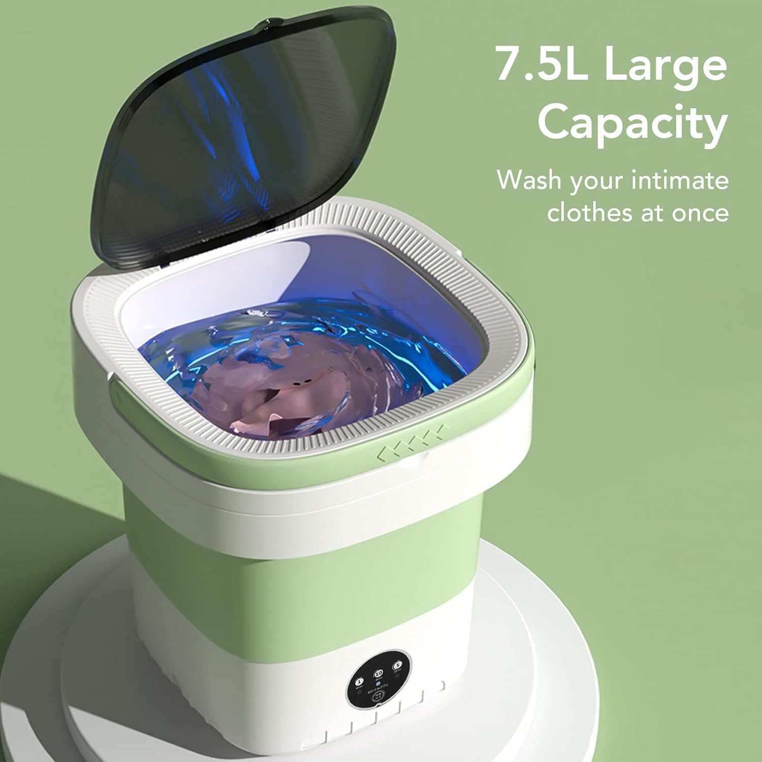 Portable Washing Machine, 7.5L Portable Washer Automatic Laundry Machine Folding Washing Machine with Soft Spin Dry and Drainage Pipe for Undergarments Baby Clothes (US Plug)