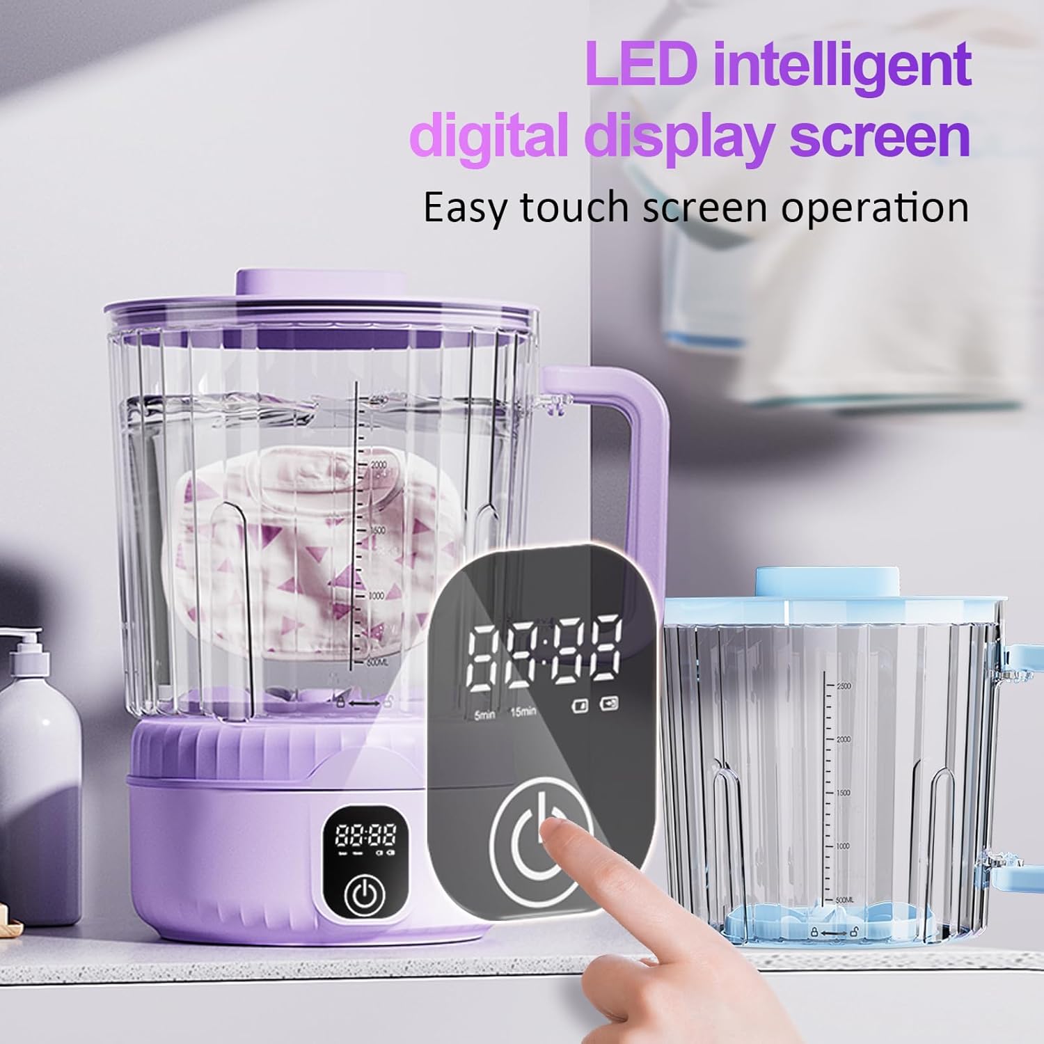 Underwear Washing Machine, Upgrade Double Bucket 2.5L Handle Portable Small Mini Washing Machine for Small Clothes, Rechargeable Travel Laundry Washer With Deep Cleaning, for Apartments, Dorms, RVs