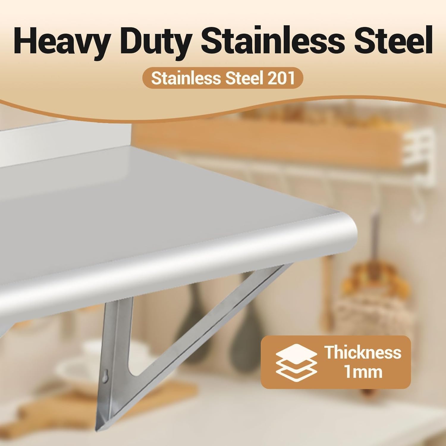 Stainless Steel Wall Shelf Nsf Commercial Wall-Mounted Shelving Appliance & Equipment Metal Shelving With a Backsplash and Two Brackets for Kitchen Restaurant Garage Laundry Utility Roomm