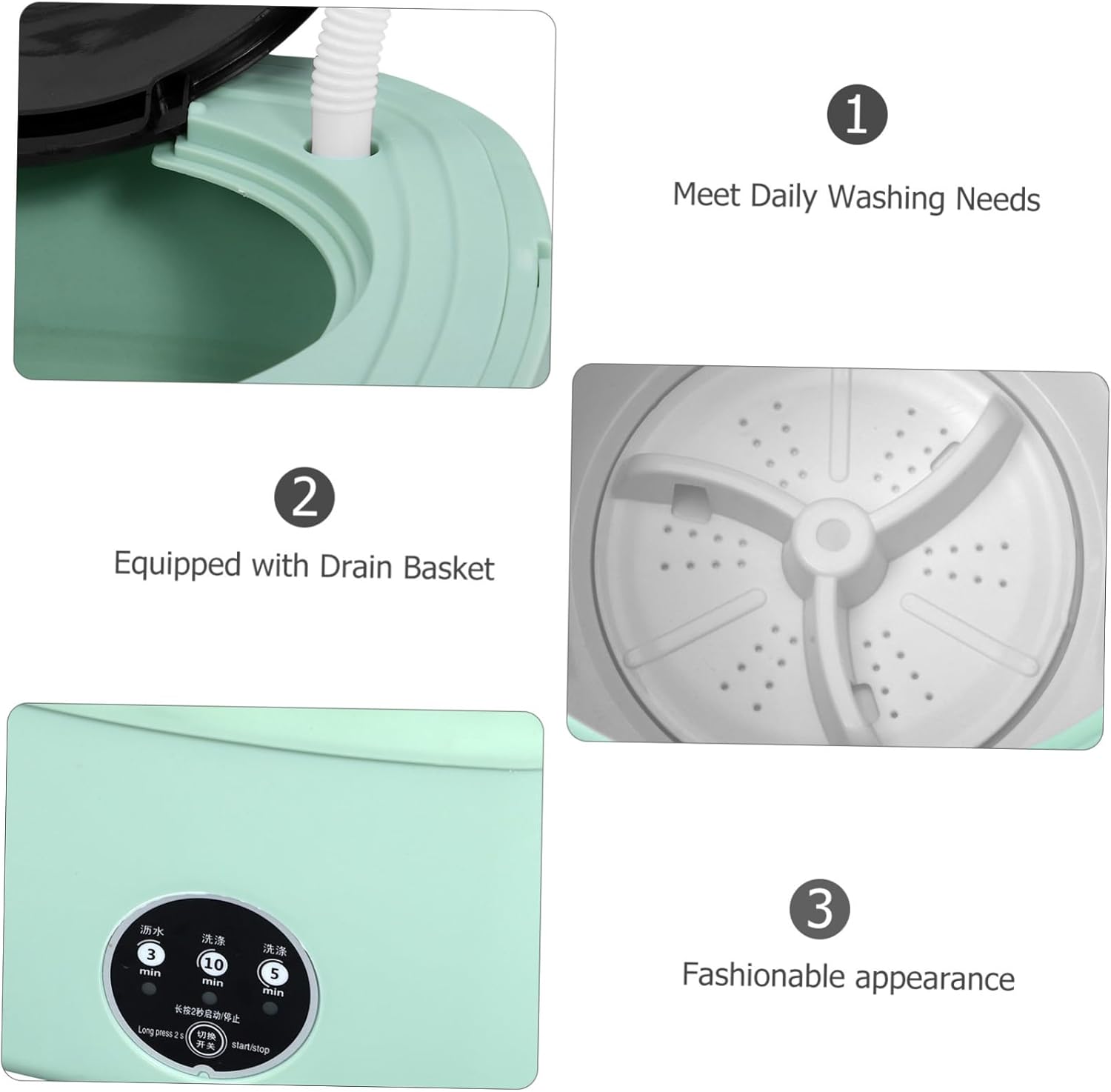 Portable Mini Collapsible Washing Machine Medium with Drain Basket and Hose Lightweight Foldable Laundry Washer for Home Dorm Rv Camping Travel US Plug Green