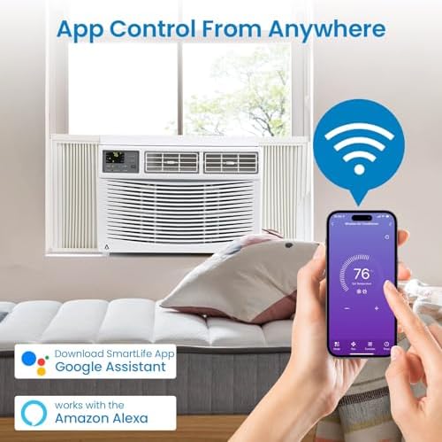 Smart 8000 BTU Window Air Conditioner with WiFi, Window AC Unit with Remote & App Control, Timer Function & Easy Install Kit, for Rooms Up to 450 Square Feet, 115V/60Hz, White