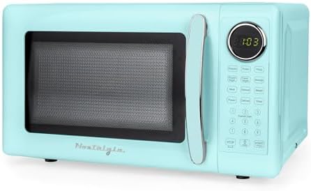 Retro 700W Microwave Oven – 0.7 Cu Ft Capacity – Aqua Color Design for Stylish Kitchens