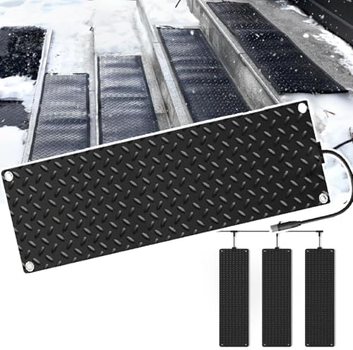 Heated Snow Melting Mats for Outdoor Stairs - Two-Sided Anti-Slip Texture, 122°F/50°C, with 4.9 ft Power Cord, 4pcs-10x48in