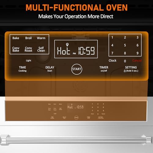 PioneerWorks Wall Oven 30 inch Single Wall Ovens Electric Built-in Convection Oven, 3800W, 4.8 Cu. Ft. Broil Bake Roast Function, LED Display, Touch Control, Safety Lock, Timer for Kitchen Cabinetry