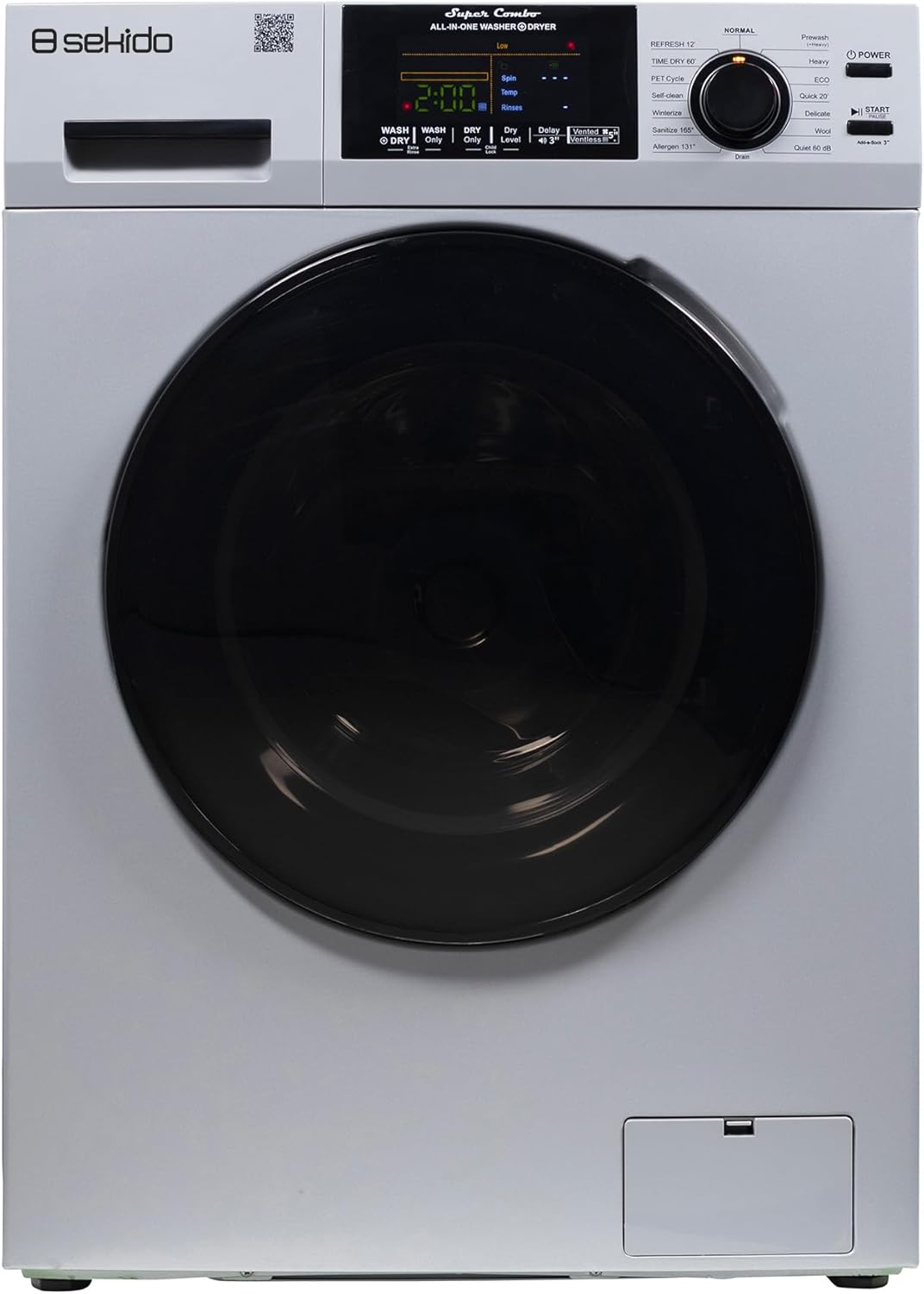 Sekido All-in-One Washer Dryer VENTLESS/VENTED PET cycle 1.62cf/15lbs 110V (Silver)