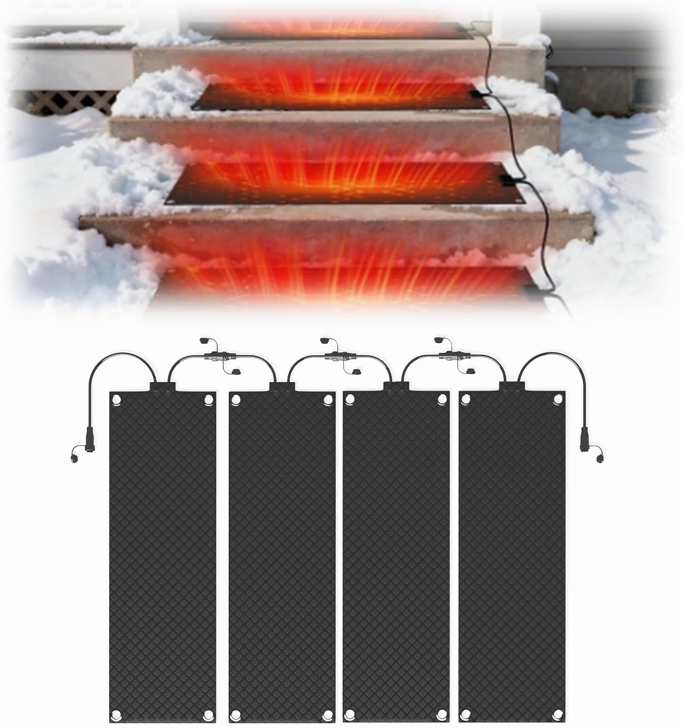 Snow Melting Mat,Heating Entrance,1/2/3/4/5 PCS,Non-Slip Winter Removal and Ice Melt Products,for Stairs, Steps, Walkways & Driveways(Size:10 * 48in,Color:4 Piece)