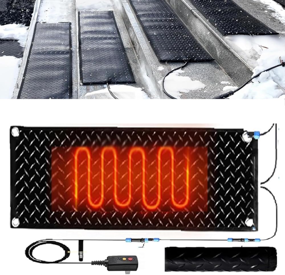 Snow Melting Mat, Heated Walkway Mat, 1/2/3/4/5 pcs Rubber Heated Mat with Power Cord, Outdoor No Slip Heated Door Mat, No More Shoveling, Salting and Slipping, for Entran(1 Pcs,10x48in/(25.4