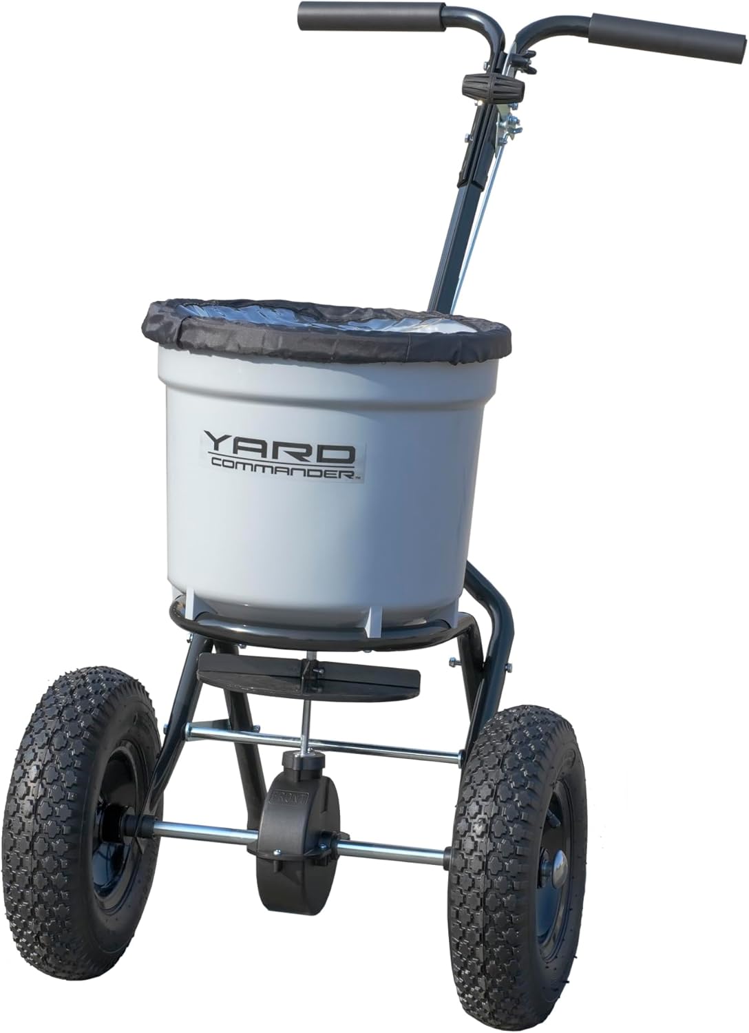 Yard Commander - Commercial 50 LB Walk-Behind Push Broadcast Spreader - 10-12 Foot Spread - Fertilizer, Ice Melt & Grass Seed - Clog Free Design - Fully Enclosed Gear Box - Adjustable Drop Rate