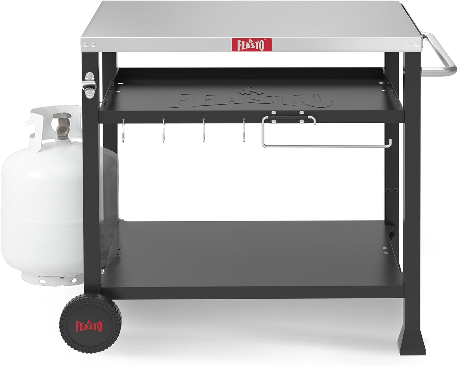 3-Shelf Outdoor Grill Table,Pizza Oven Table for Outside,Movable Grill Cart with Wheels,Indoor & Outdoor Cooking Station, Pizza Oven Stand for Ooni Blackstone Griddle 33.5”x 21.7”