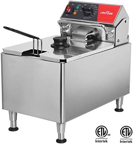 CROSSON ETL Listed 15Lbs Electric Deep Fryer with No-Assembling-Needed Solid Basket,Lid and Height Adjustable Legs for Restaurant Use,120V/1800W Commercial 8L Countertop Deep Fryer