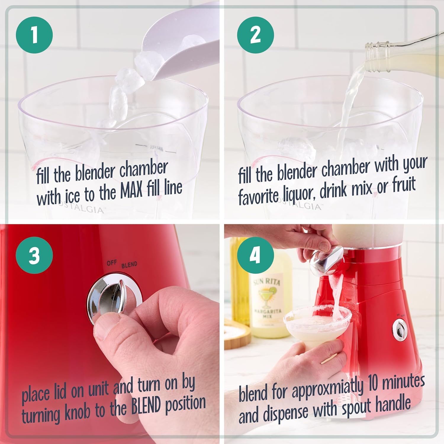 Nostalgia Margarita Machine - Blender for Smoothies, Margaritas, Daiquiris, and Slushies - Red - 64-Ounce