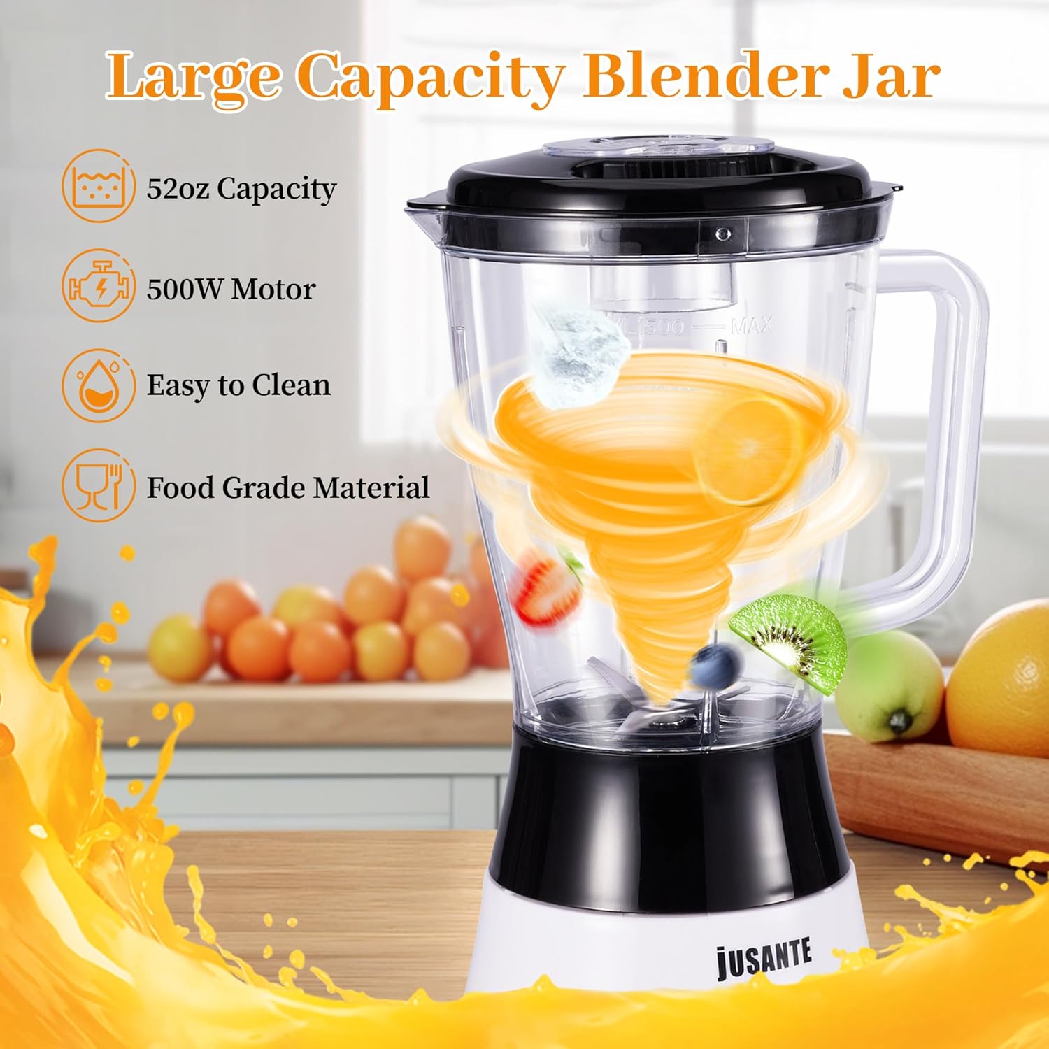 Kitchen Blender, 500W Countertop Blender with 52oz Plastic Jar for Smoothies Milkshake Desserts Nut Butter, Cocktails Sauces (White)