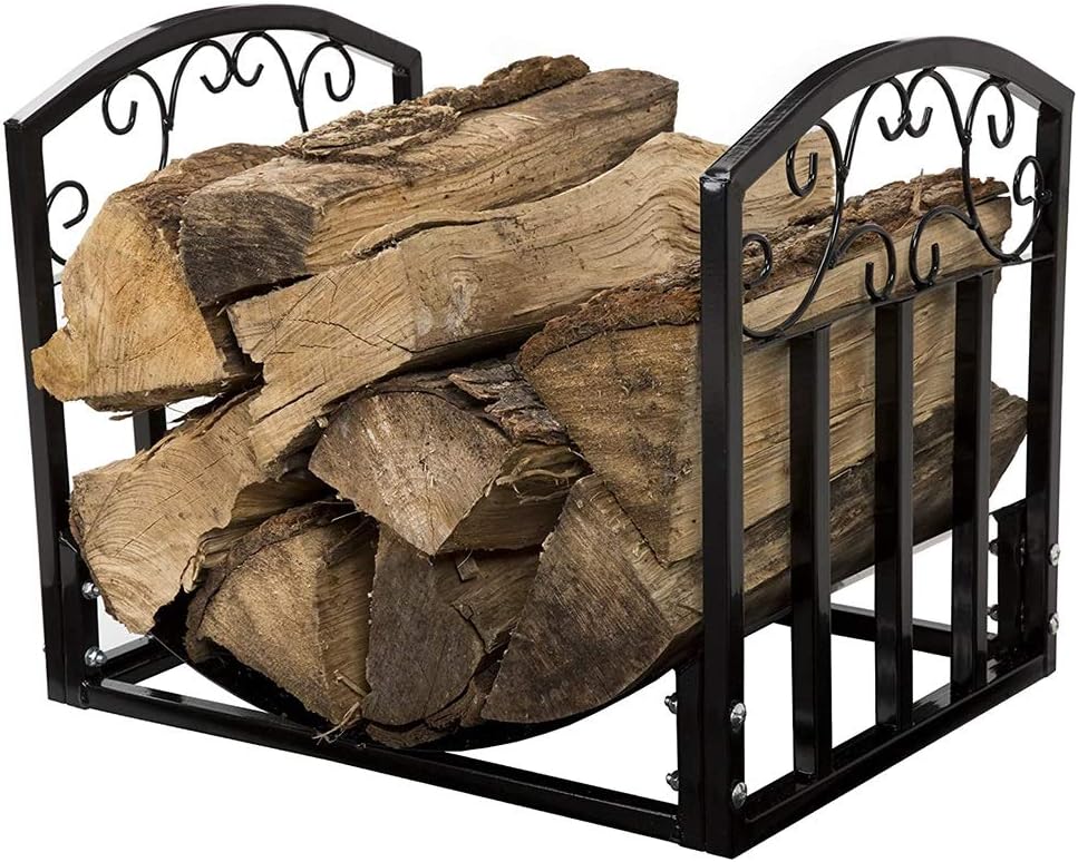 Fireplace Log Bin Storage Rack with Scrolls Design Metal Firewood Holder for Living Room/Garden/Patio 23.6