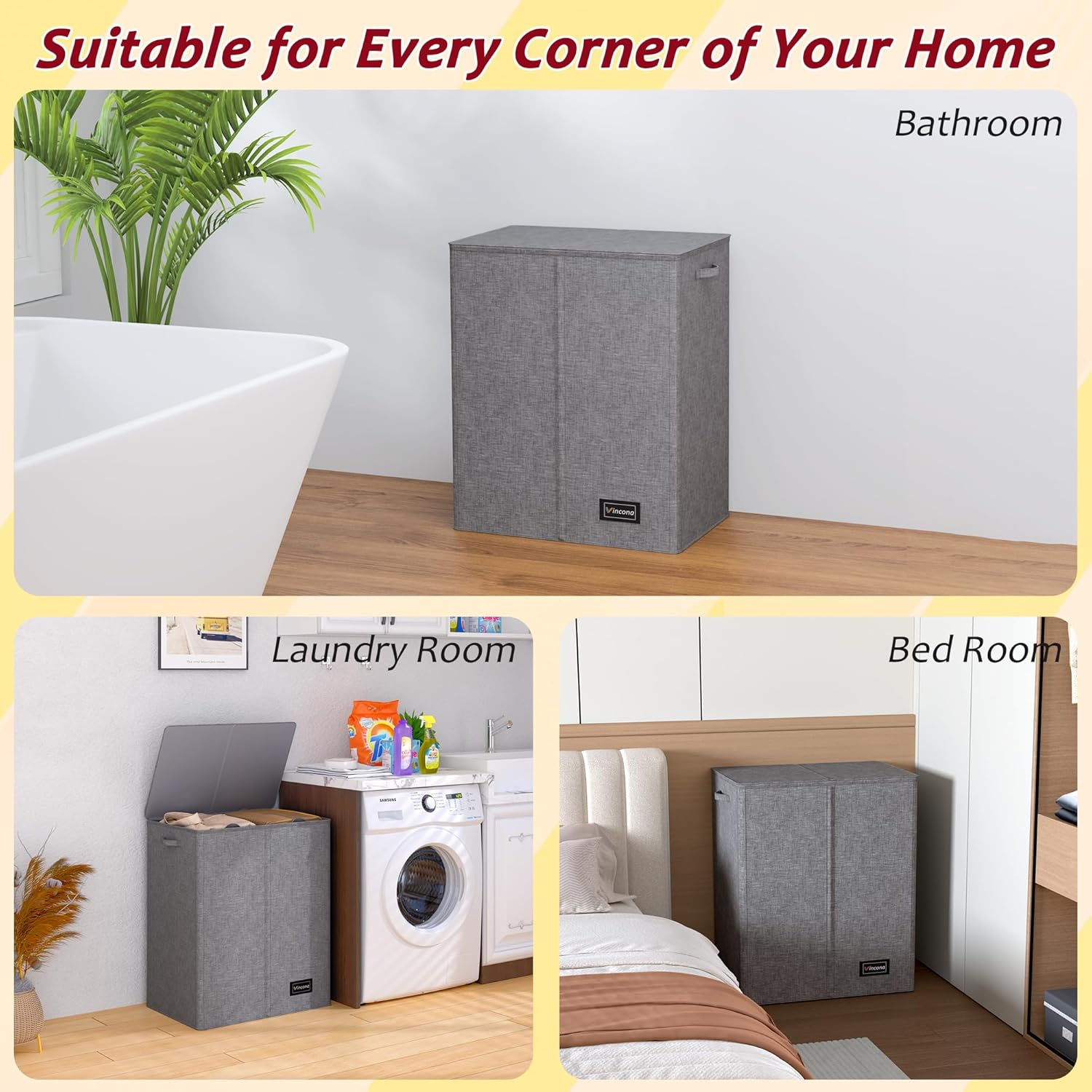 150L Laundry Hamper 2 Section, Large Laundry Hamper with Lid, Dirty Clothes Hamper with 2 Removable Inner Bags, Collapsible Laundry Basket Organizer for for Clothes Toys Towels, Hamper 2 Compartment