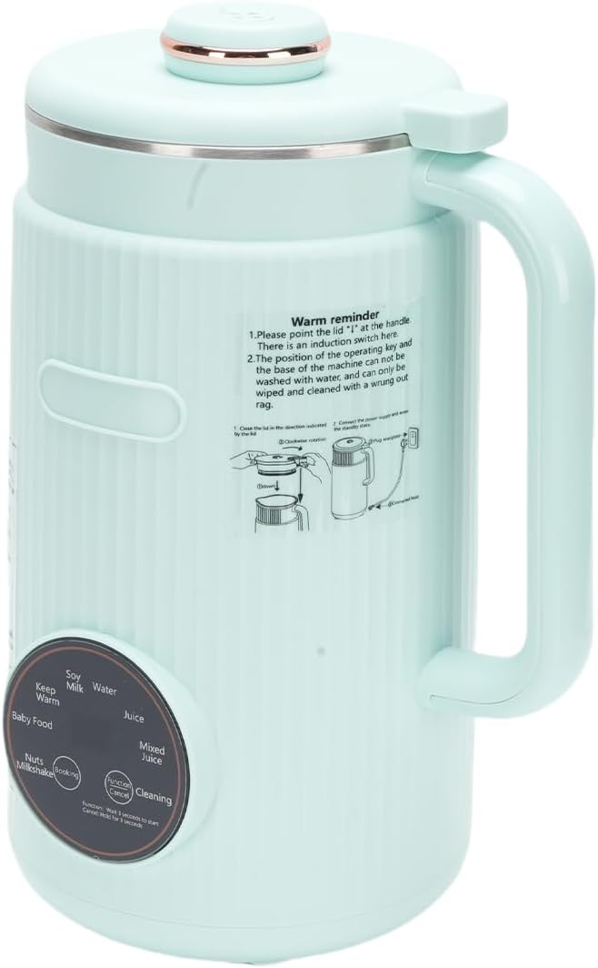 Irishom Nut Milk Maker, Soy Milk Maker Programmable Blender with Digital Display 12 Stainless Steel Blades Auto Cleaning 8H Keep Warm Function (Green)