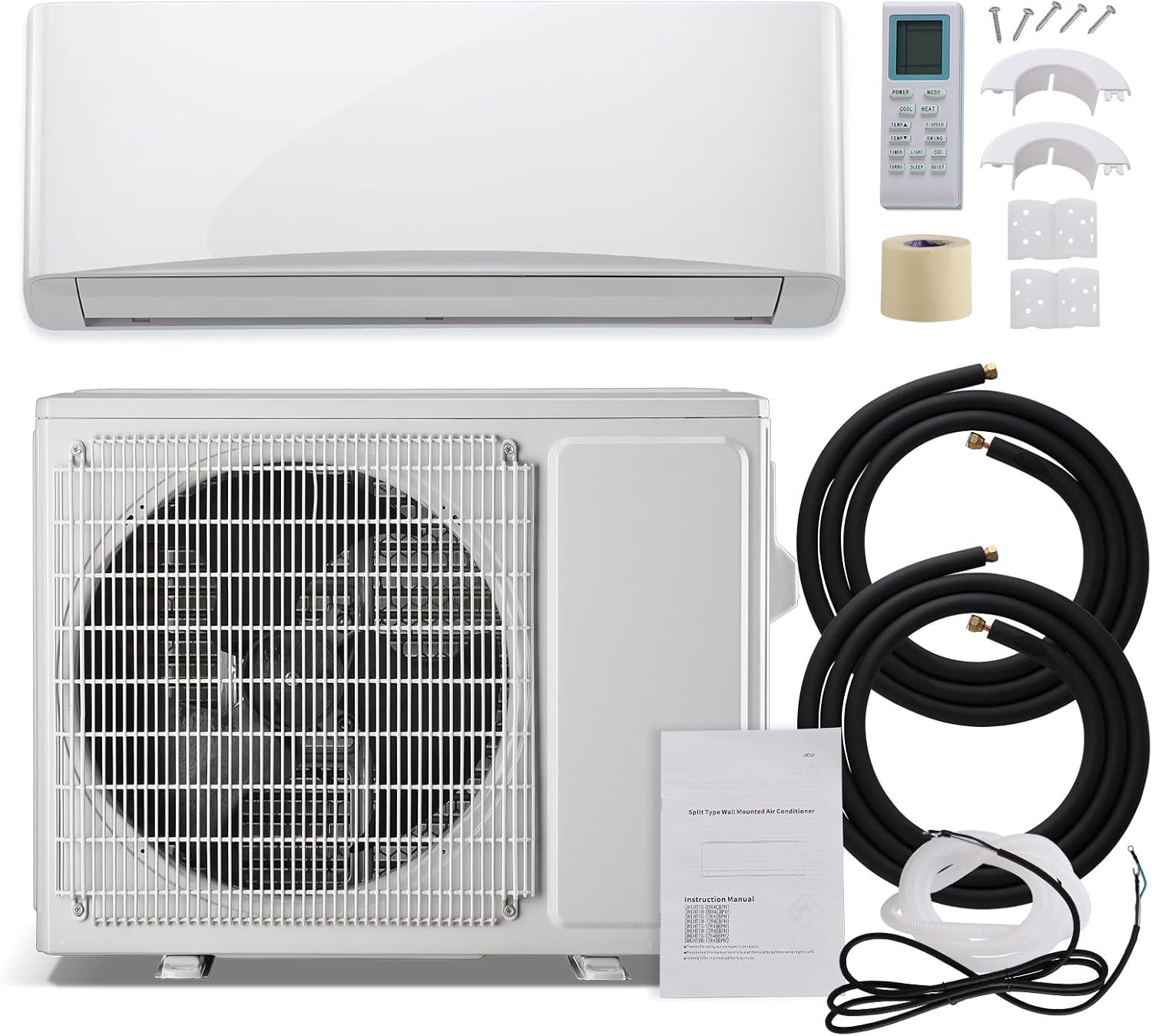 9000BTU 4-in-1 Split Air Conditioner & Heater 17 SEER2 115V Inverter System, Cools Up to 450 Sq. Ft, Mini Wall AC Unit with Heat Pump & Installation Kit White