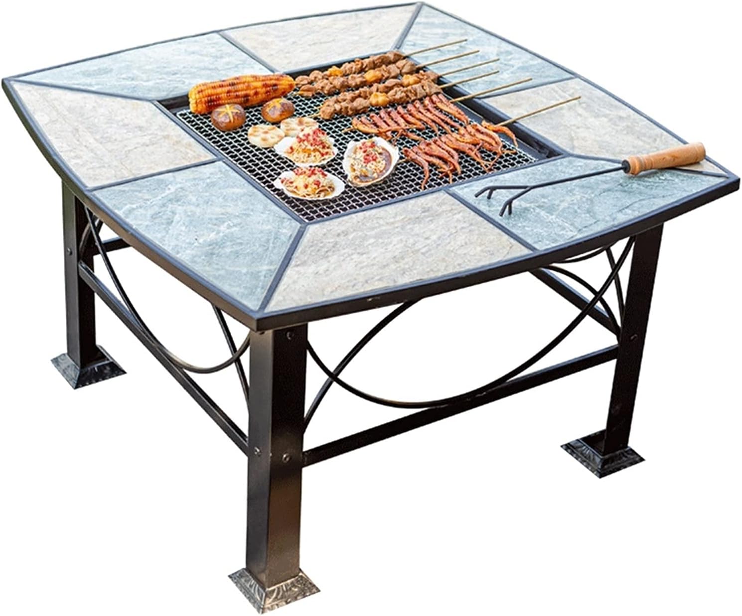 Outdoor Fire Pit Square Wood-Burning Fire Pit Bowl, Garden Outdoor Heater, Barbecue Kit for d Patio Courtyard