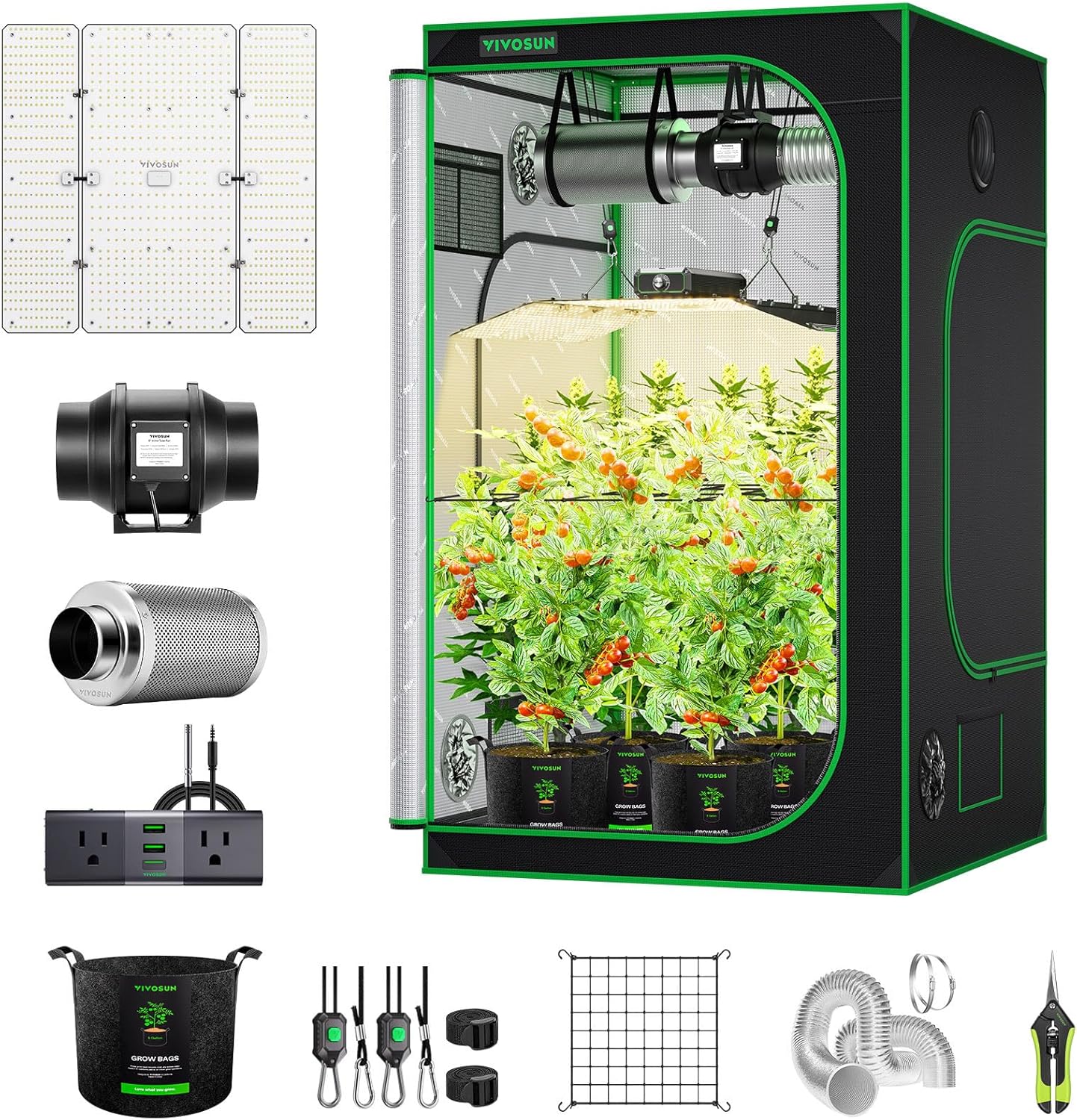 VIVOSUN 4×4 Grow Tent Kit Complete System, WiFi-Controlled Grow System with Full Spectrum 400W LED Plant Grow Light, Automatic Ventilation, GrowHub Outlet A22 with Temperature and Humidity Sensor