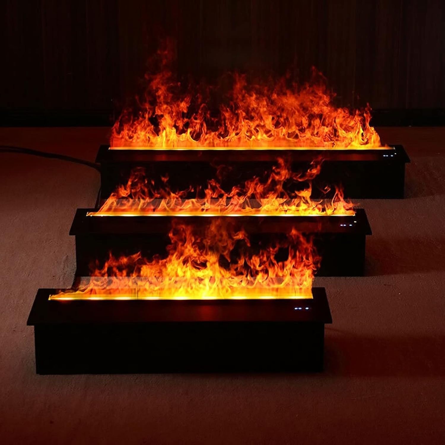 3D Water Vapor Fireplace with Humidifier Flame 3D Simulation Flame Electric Fireplace-Wall Mounted Super Long Flame ​Low Noise with Anti-Drying Protection and Remote Control