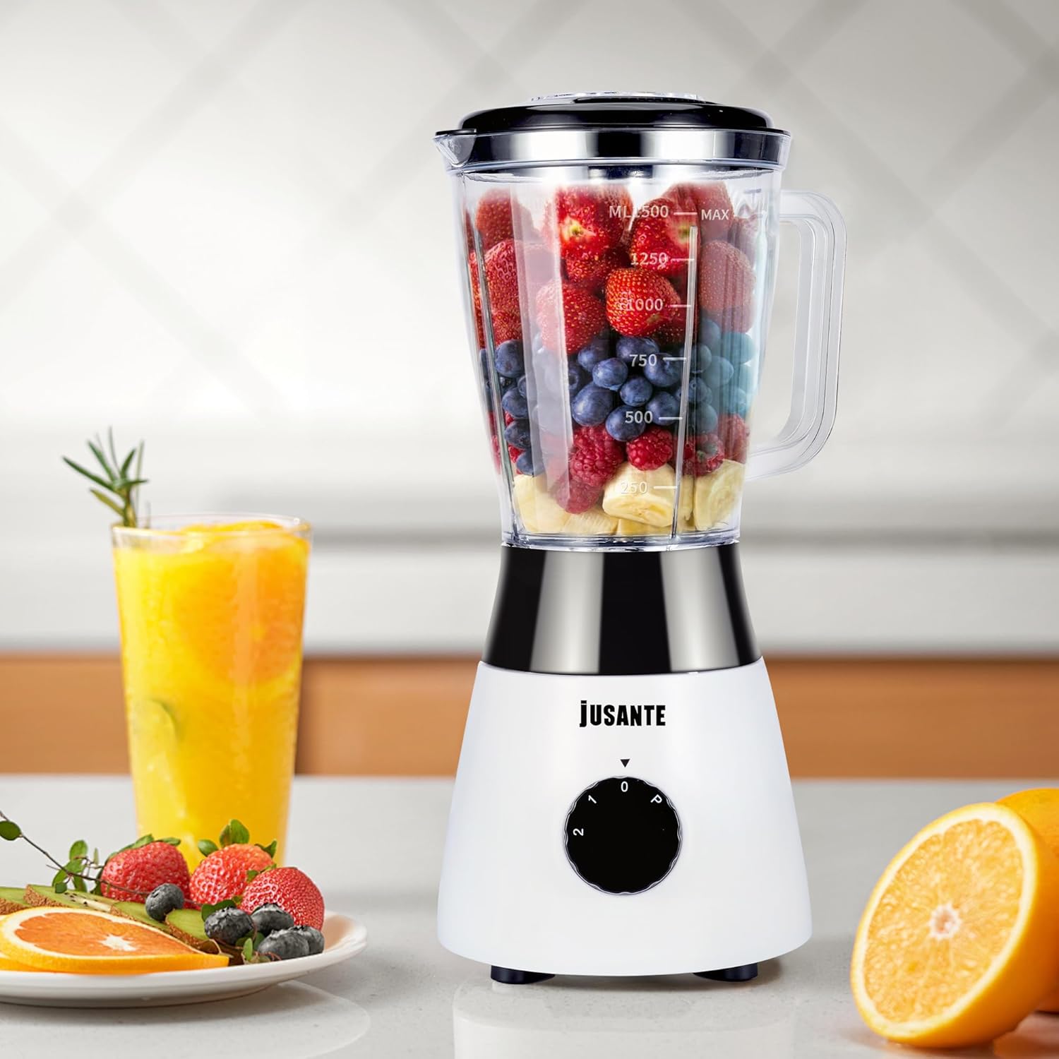 Kitchen Blender, 500W Countertop Blender with 52oz Plastic Jar for Smoothies Milkshake Desserts Nut Butter, Cocktails Sauces (White)