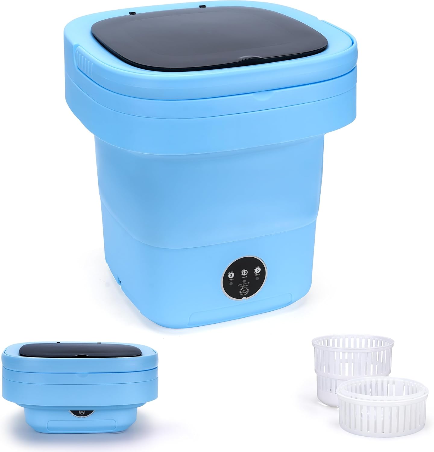 Portable Laundry Machine, 16L Foldable Washer and Dryer with 3 Deep Cleaning Modes, Suitable for Small Clothes, Ideal Mini Laundry Machine for Home, Camping, Hotel and Apartment(Blue)