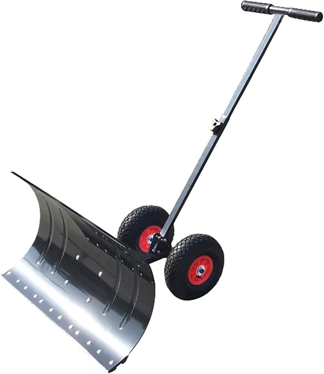 Snow Shovels, Rolling Snow Pusher 10in Wheels, Heavy Duty Metal Snow Pusher with Adjustable Height and Angle for Driveway, Garden, Pavement Cleaning (Size : Single Pole)