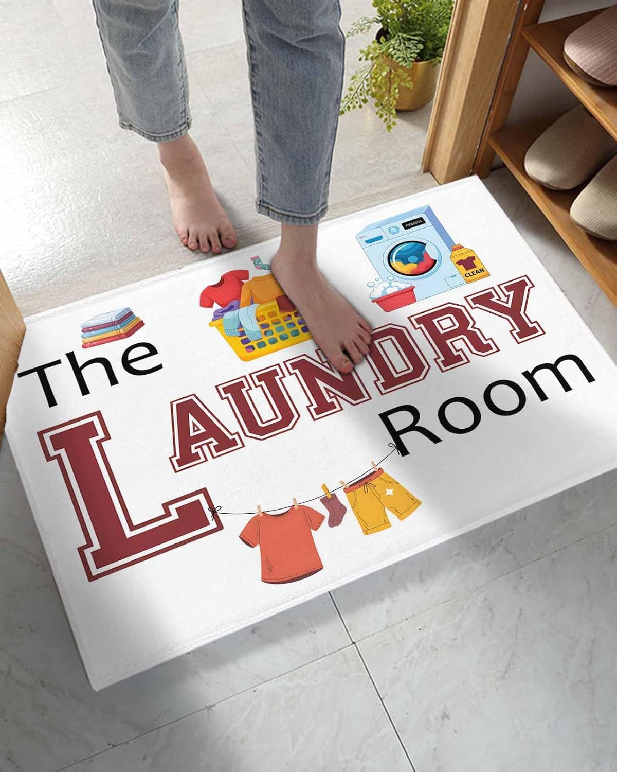 Indoor Doormat The Laundry Room Text on White,Shaggy Floor Mat with Non-Skid Backing Washing Machine Clothes,Machine Washable Plush Area Rug Carpets for Kitchen Nursery Bedroom