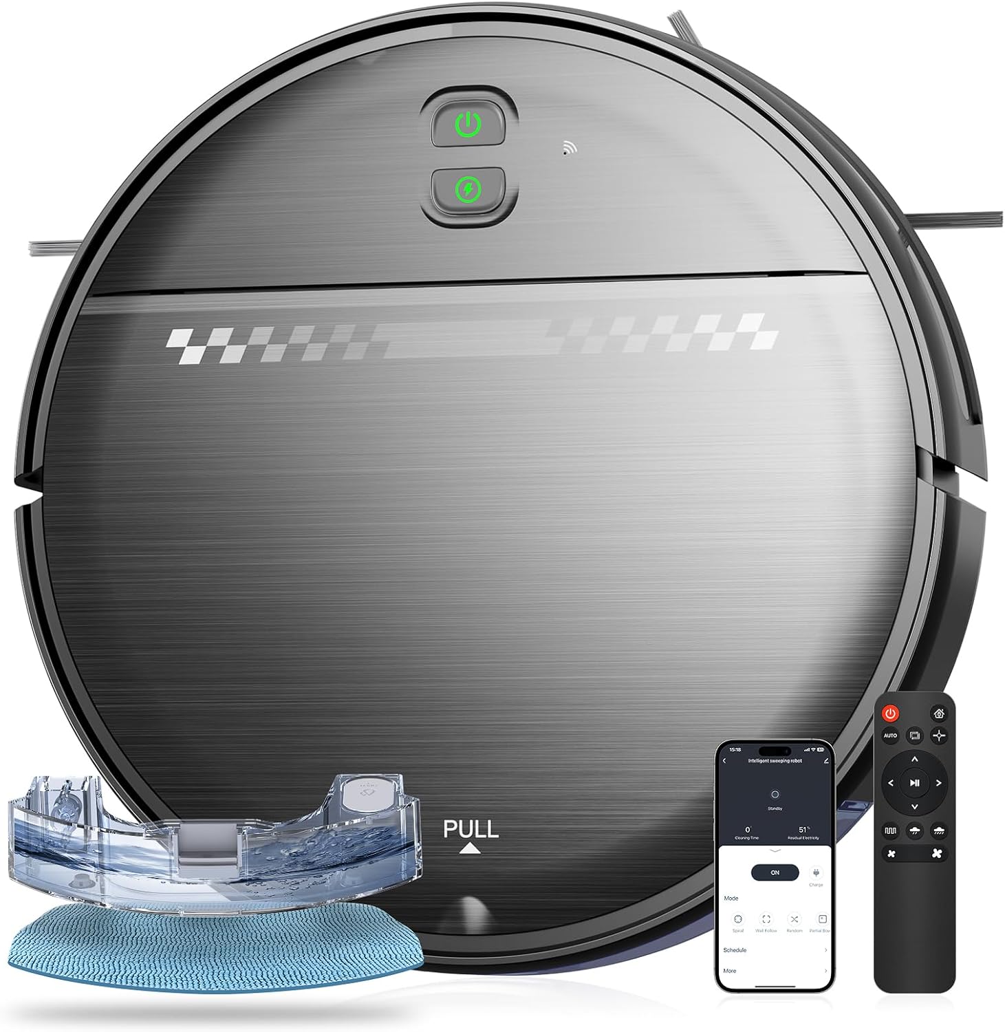 Robot Vacuum and Mop Combo, 2-in-1 Mopping Robot Vacuum Cleaner with 2300Pa Suction, 2.87'' Slim Design, Wi-Fi/App/Voice Control, 3D Obstacle Avoidance&Self-Charging for Hard Floors, Carpets, Pet Hair