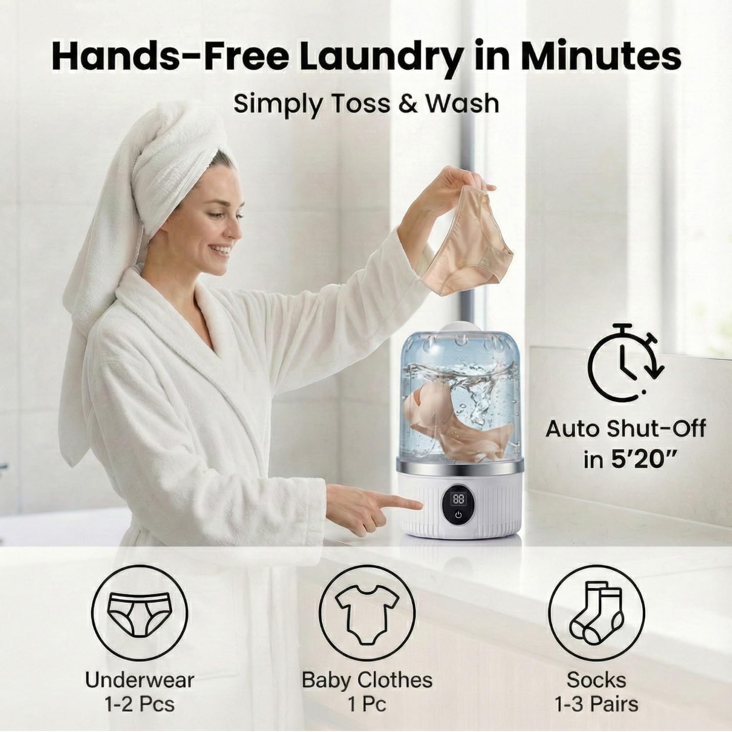 Underwear Washing Machine, BPA-free Portable Mini Washer for Socks, Baby Clothes, Cordless Small Laundry Cup for Travel, Dorm, Apartment, RV, Camp, Kids