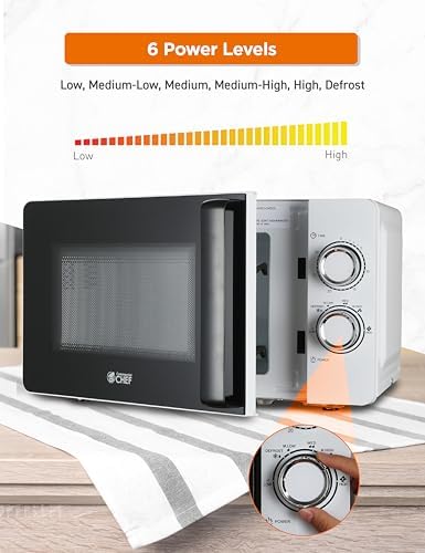 Commercial CHEF Small Microwave 0.7 Cu. Ft. Countertop Microwave with Mechanical Control, White Microwave with 6 Power Levels, Outstanding Portable Microwave with Convenient Pull Handle