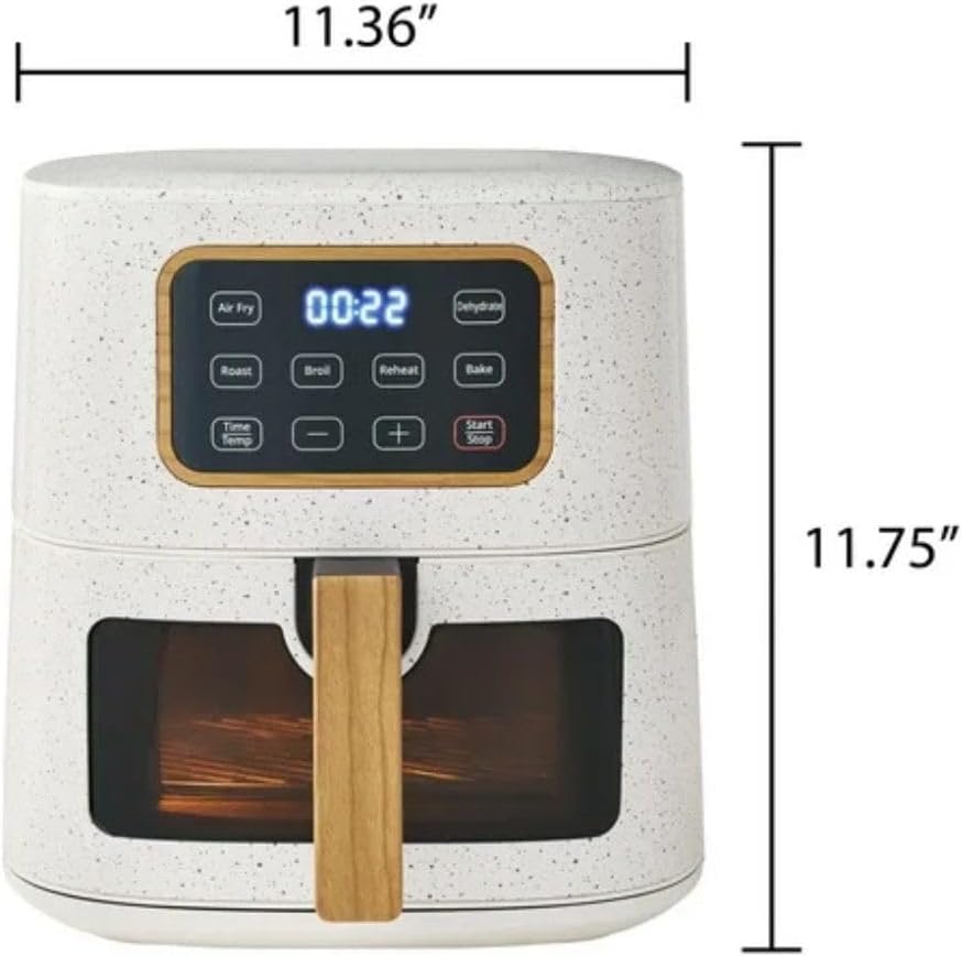 Pioneer Woman 5.8 Qt Digital Air Fryer, Touchscreen with Window, Nonstick Basket, 1500W, 6 Smart Cooking Functions, Energy Efficient (Linen Speckle)