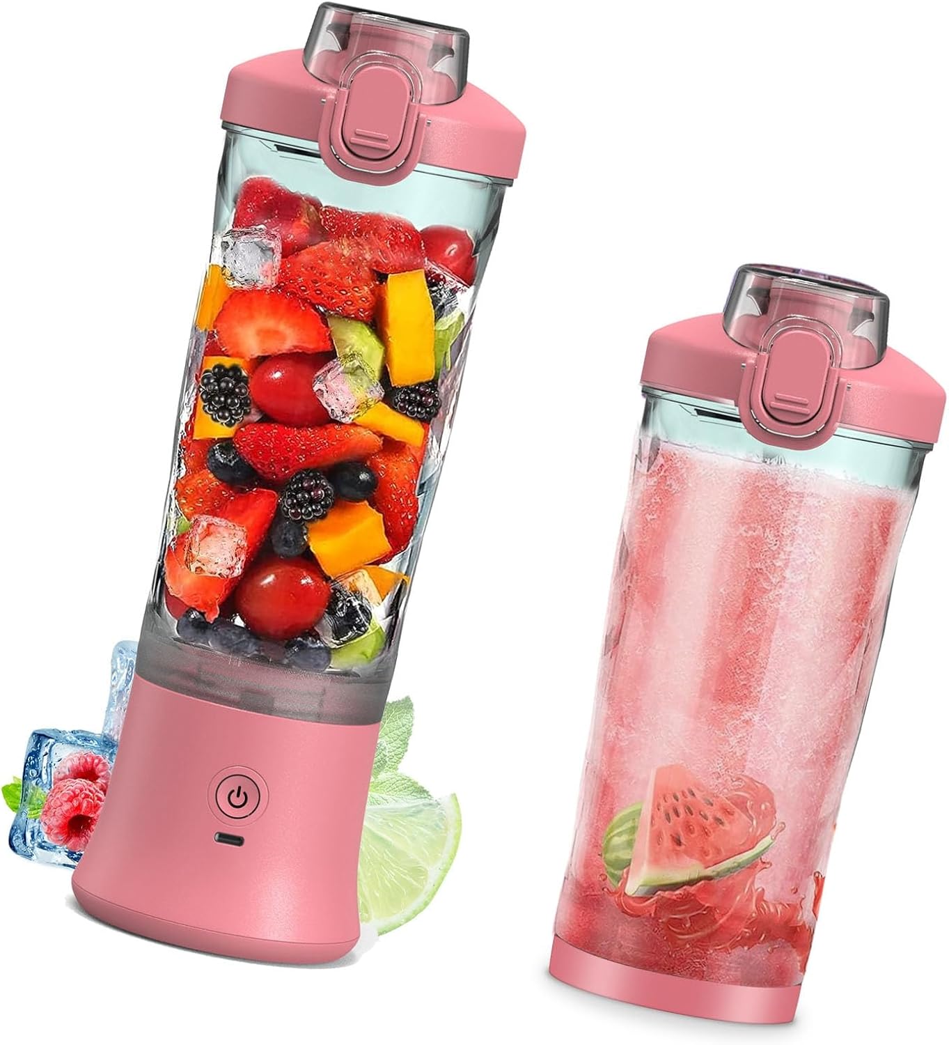 TARSHYRY Blender Smoothie Maker, Mini Stand Mixer Portable for Shakes and Smoothies with 6 Blades Stainless Steel Starter with Travel Lid,600 ml Bottle for Kitchen, Home, Travel (Pink)