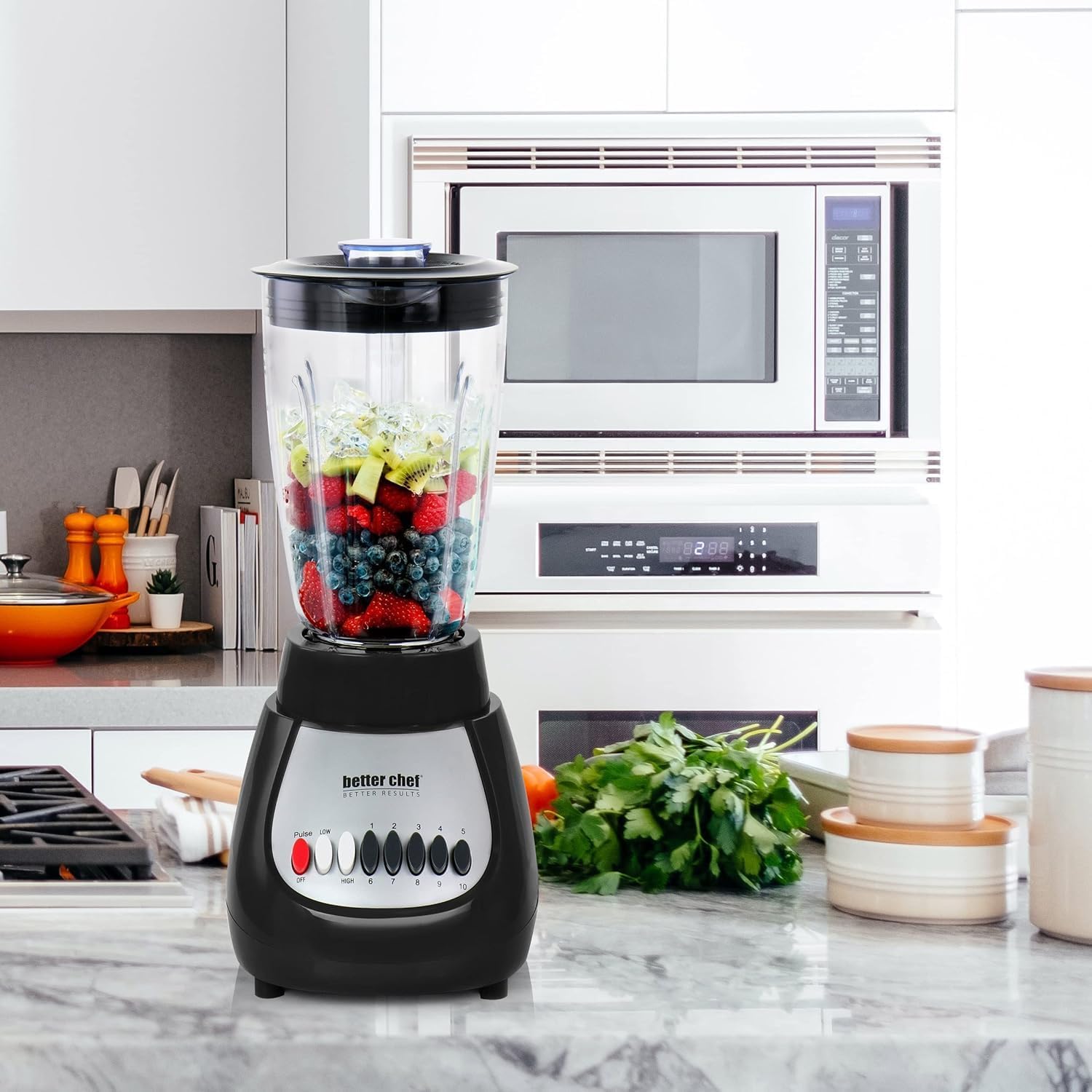 10-Speed Countertop Blender with 50oz Shatterproof Jar – 350-Watt Electric Blender with Pulse Function & Stainless Steel Blade – White & Black Kitchen Mixer for Smoothies, Ice & More (Black)