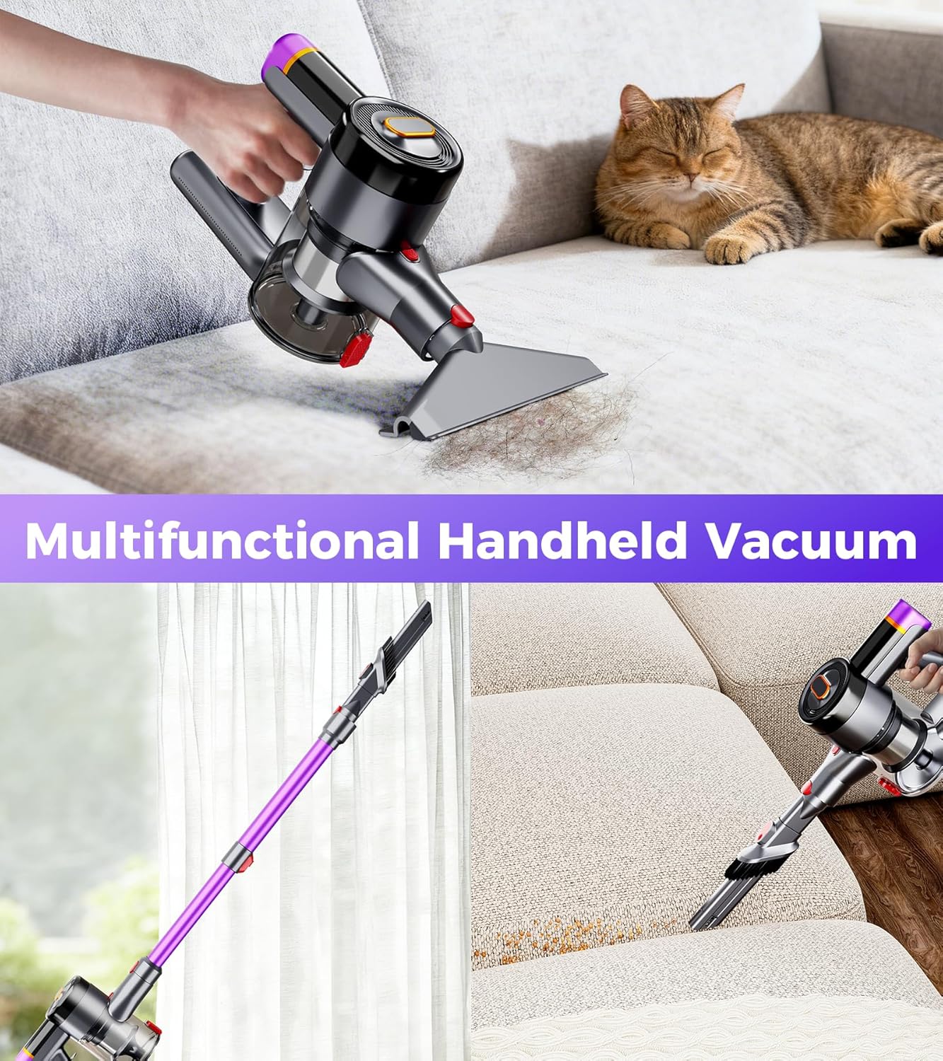 Cordless Vacuum Cleaner, 550W/45Kpa/60Mins Stick Vacuum, Anti-Tangle Vacuum Cleaners for Home with Self-Standing, LDE Display, 8-in-1 Wireless Vacuum for Carpet Pet Hair Hardfloor