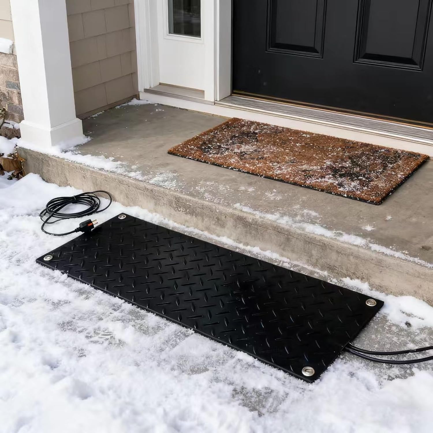 Porch Entrance Snow-Melting pad with Plug, Anti-Slip Rubber Heating pad for Snow Removal on Sidewalks, Steps and Decks in Winter(40x360cm/15.7x142in)