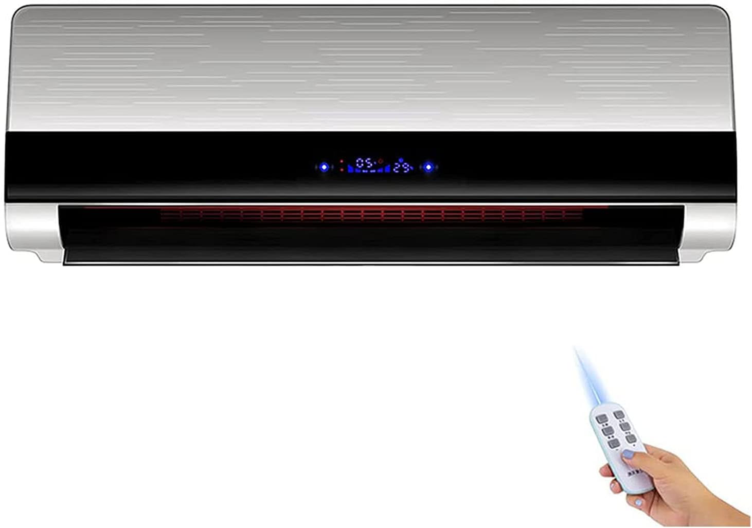 Wall Mounted Air Conditioner, Wall Mounted Remote Air Conditioner with Timer, Electric Heating Machine Air Conditioning Fan, Silver