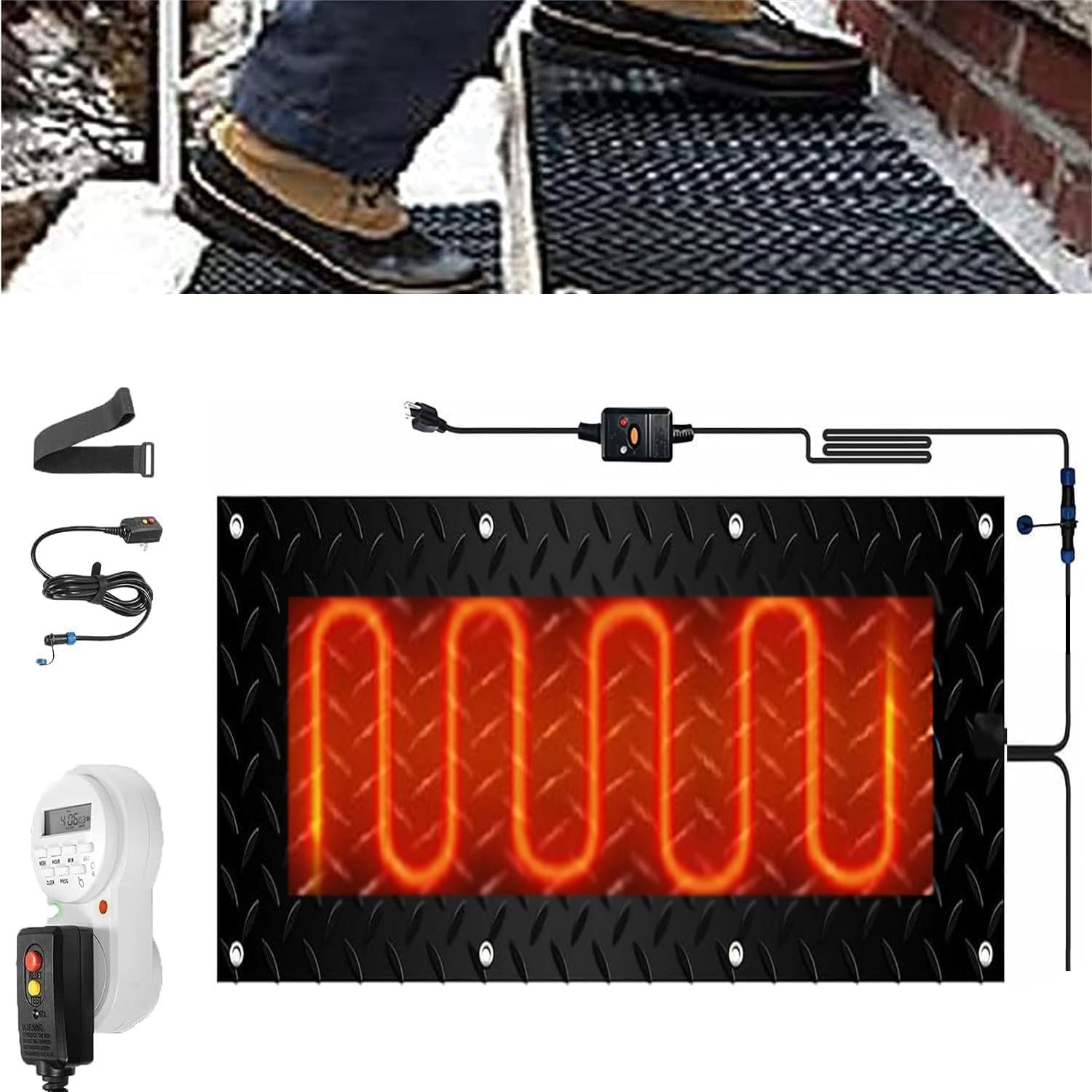 Heated Snow Melting Mats with Timer for Stairs,1/2/3/4/5 Pcs Heated Snow Melting Mats for Entrances,Heated Snow Melting Mats Driveway,Heated Outdoor Mats,Electric Snow Melting(1 Pcs,12x36in/(3