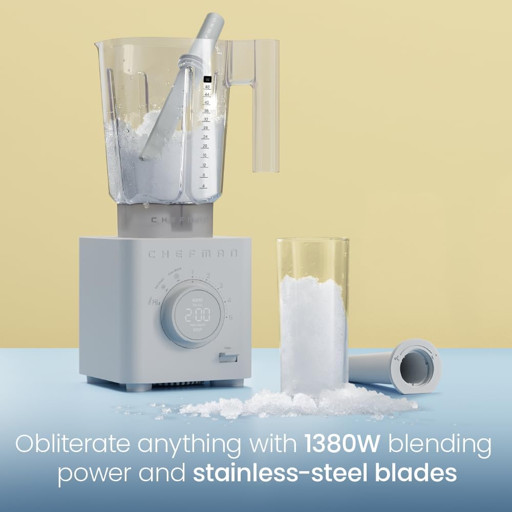 Chefman Obliterator 48 oz Countertop Blender for Smoothies, 1380W Motor to Crush Ice, Nuts, and Frozen Fruit with Stainless Steel Blade, Auto Blend Function, Includes Tamper and Scraper - CONCRETE