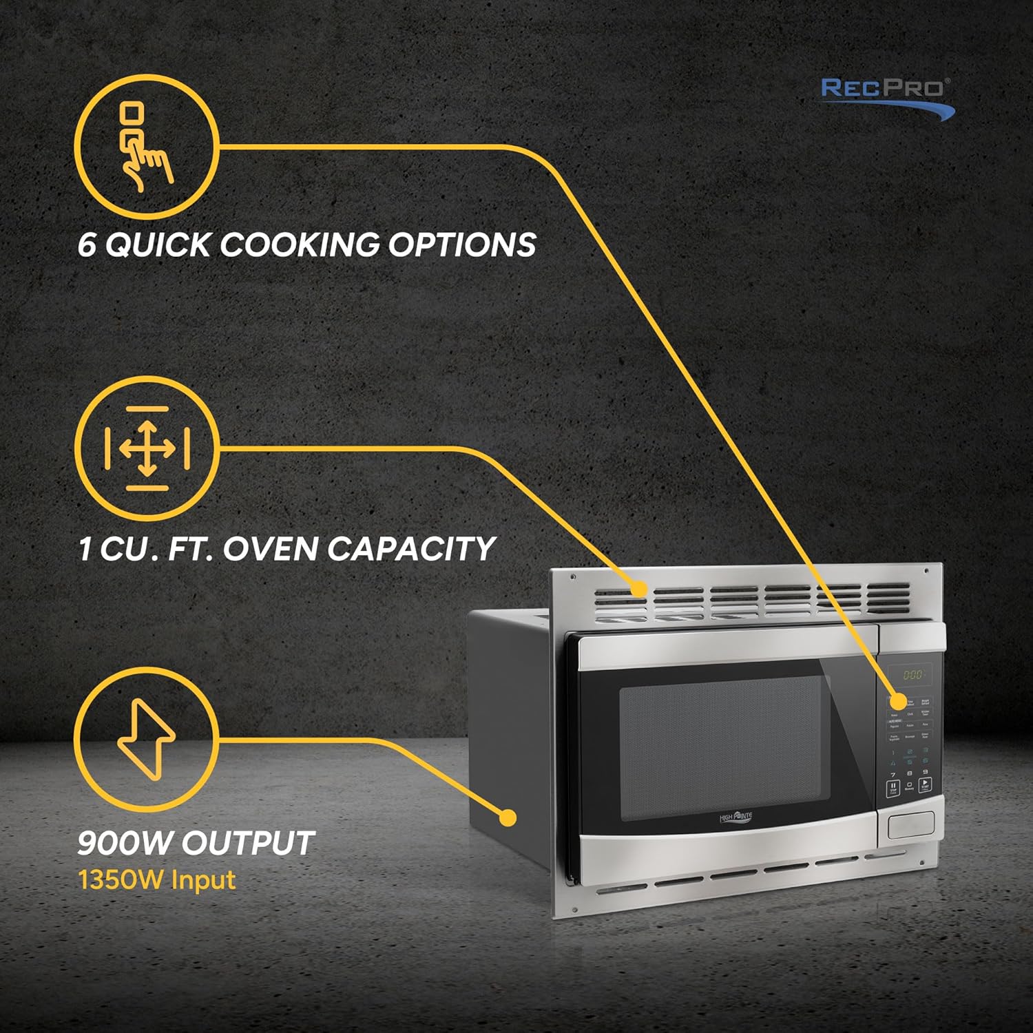 RecPro RV Stainless Steel Microwave with Trim Kit | 1.0 Cu. Ft. | 10 Power Levels | Express & Multi-Stage Cooking | Speedy Cook | Child Lock | Road-Ready Durable Design | 900W
