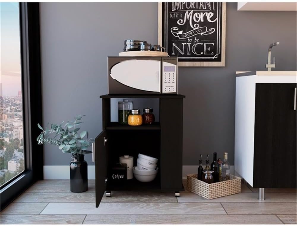 Tuhome Modern Engineered Wood Black Kit Lower Microwave Cabinet