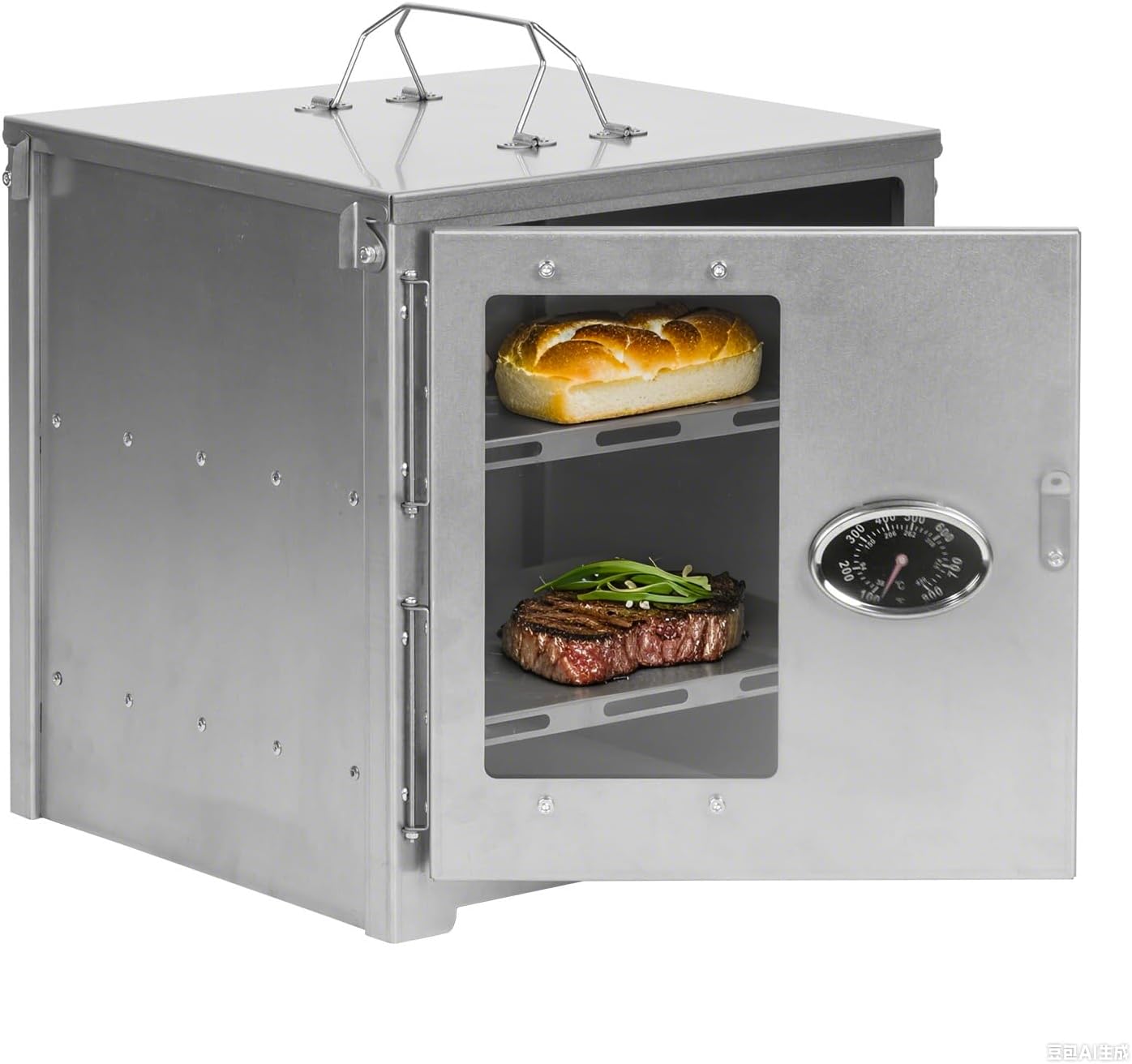 POMOLY Camping Oven 12.6''H Wood Stove Oven with 2 Tier Grill, Portable Titanium Oven with Thermometer for Baking, Heating, BBQ (Size L)