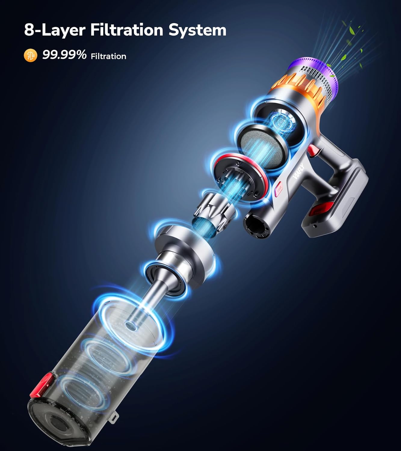 Cordless Vacuum Cleaner, 600W 50Kpa 70 Mins Vacuum Cleaners for Home, Self-Standing Stick Vacuum with Touch Screen, Wall Dock, Anti-Tangle Rechargeable Vacuum for Pet Hair Carpet Hardwood Floor