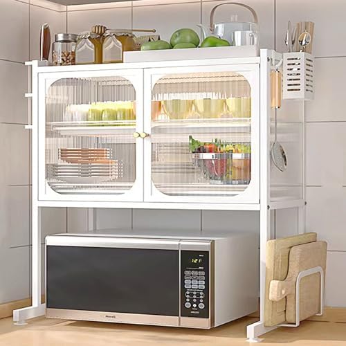 Kitchen Countertop Microwave Oven Rack,Microwave Stand,Microwave Shelf with Storage Cabinet,Suitable for Tabletop Tableware Storage in Kitchens and Restaurants (White)