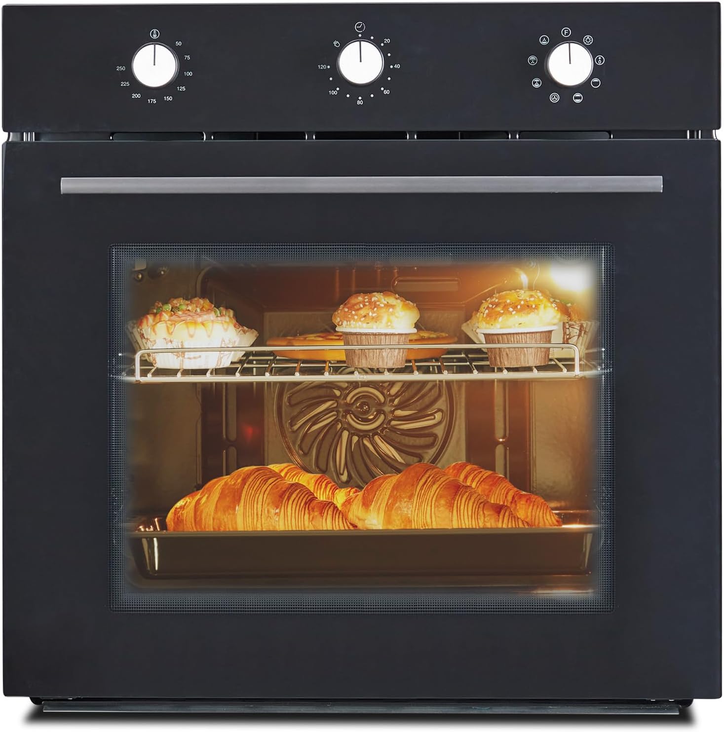 Single Wall Oven 24 Inch Built-in Electric Ovens 3000W 240V 2.5Cu.ft Convection Stainless Steel Oven, Normal Mechanical Knobs