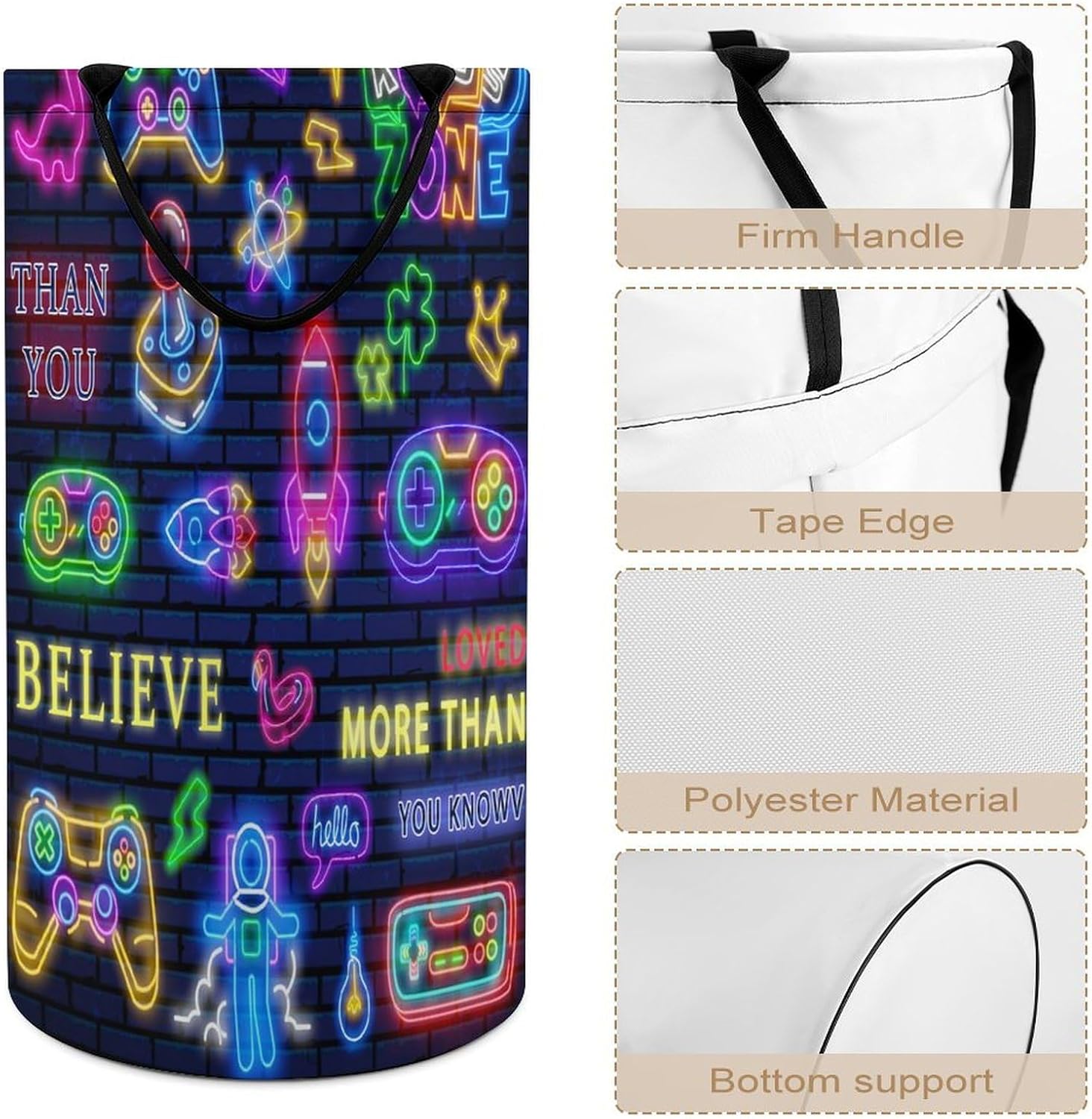 Watercolor Cool Gamer Laundry Hamper Dirty Clothes,Colourful Neon Gamepad Gaming Video Game Controller Large Laundry Basket Storage Basket For Bathroom 15.7W