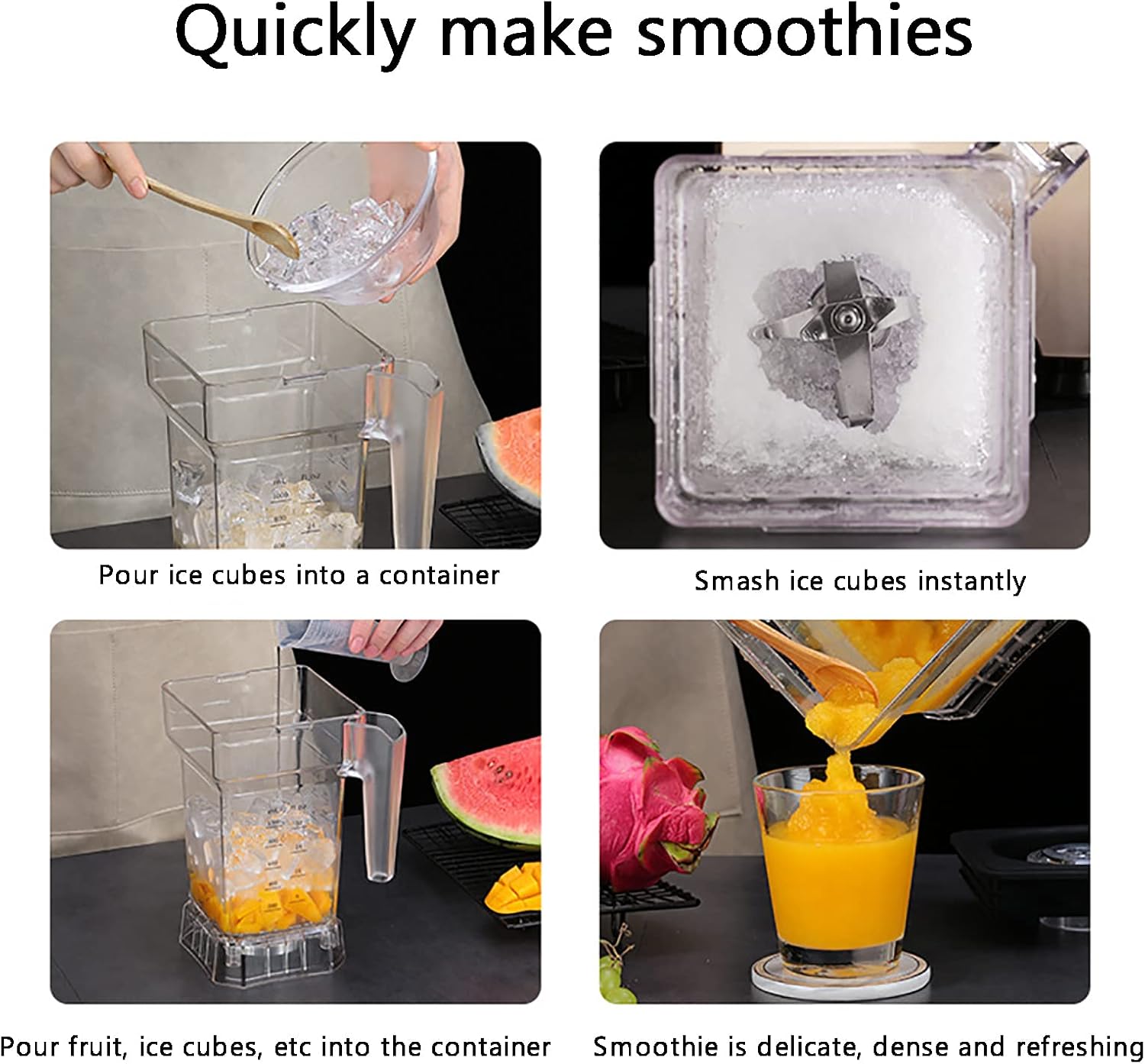 Blender Smoothie Machine, Smoothie Blender, Food Grade Ice Crusher Slush Machine with 1.6L Hopper, Cover Silent Broken Wall Cooking Machine, for Commercial Home