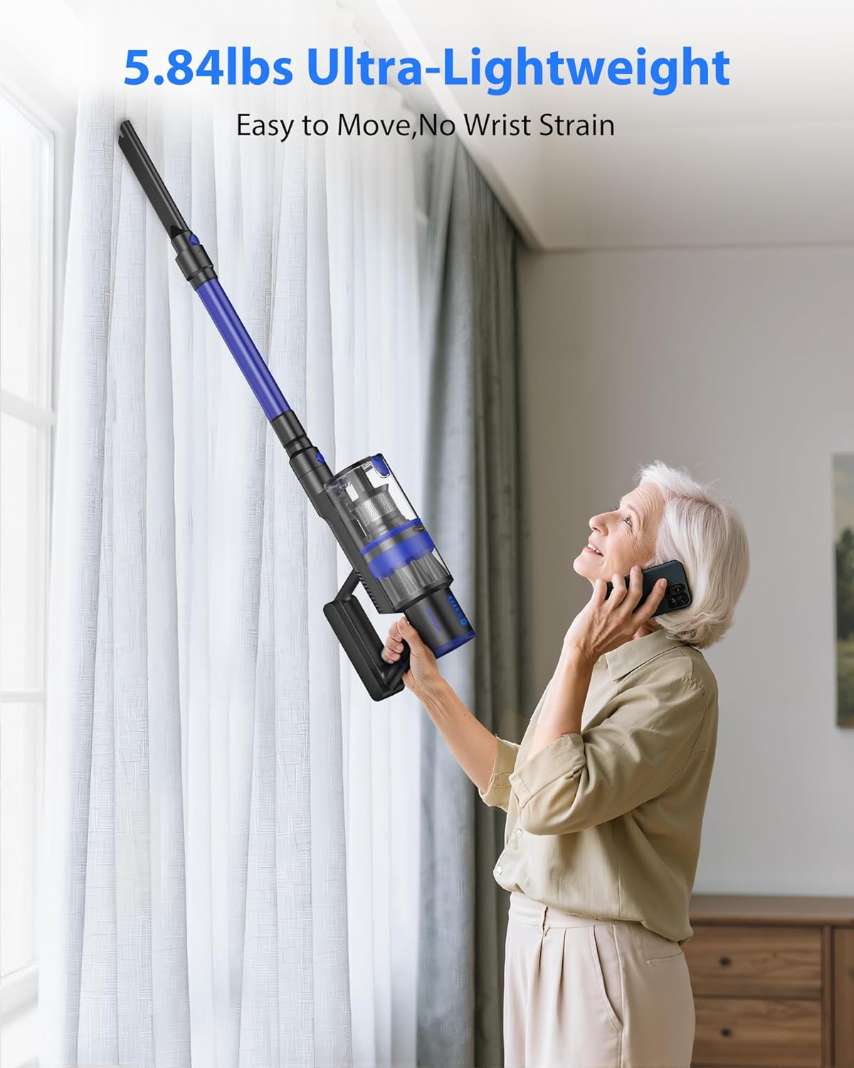 Cordless Vacuum Cleaner, 45KPA Stick Vacuum Cleaners for Home, 6-in-1 Rechargeable Lightweight Vacuum, Up to 35Mins Runtime, with Powerful Suction for Carpets, Pet Hair, Hardwood Floors