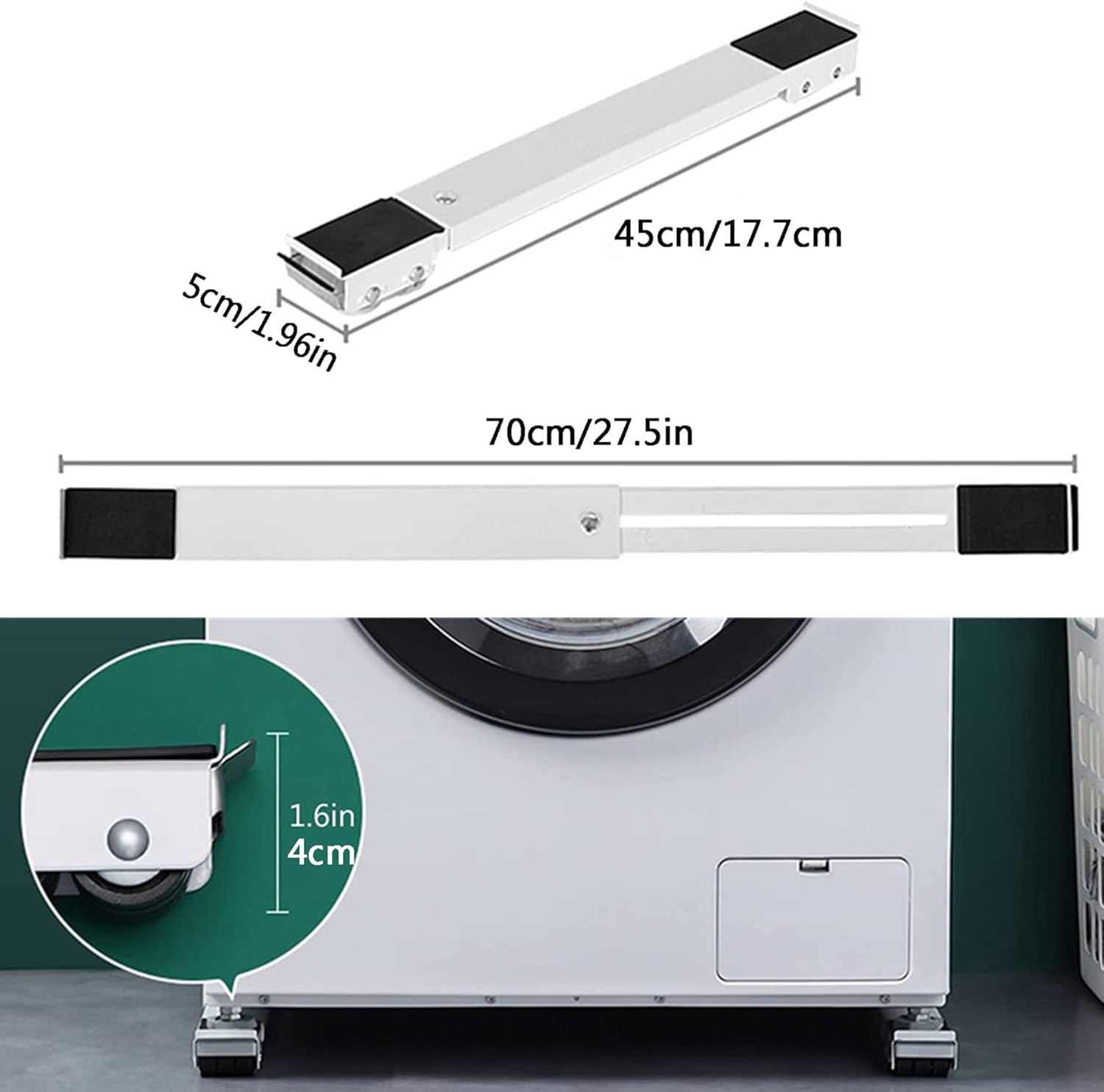 Washer Dryer Pedestal, Portable Wwashing Machine Stand, Home Appliances Mini Fridge Cart, Movable Adjustable Base, Roller Telescopic Furniture Dolly, with Locking, Capacity 660 Lbs ( Color : Silver )