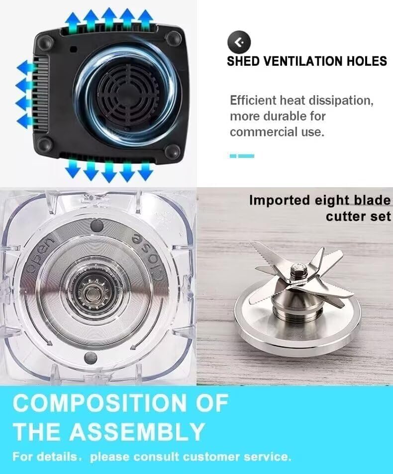 Professional High Speed Blender for Shakes and Smoothies,Home Commercial Countertop Food Processor,2500W 9525 Pure Copper Motor,Double Bearing Blades