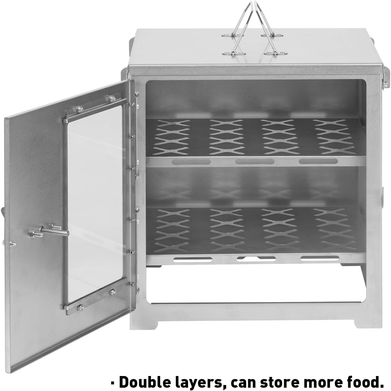 POMOLY Camping Oven 12.6''H Wood Stove Oven with 2 Tier Grill, Portable Titanium Oven with Thermometer for Baking, Heating, BBQ (Size L)